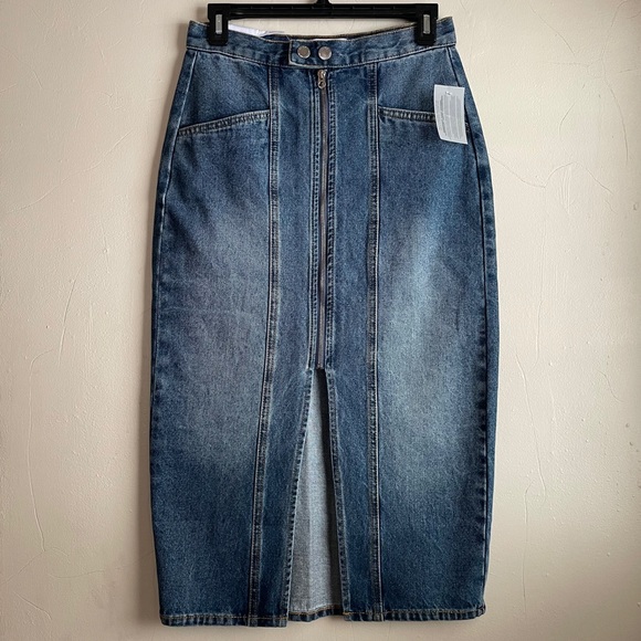 Juicy Zip Front Denim Midi Skirt Women Size 26 - Picture 3 of 11